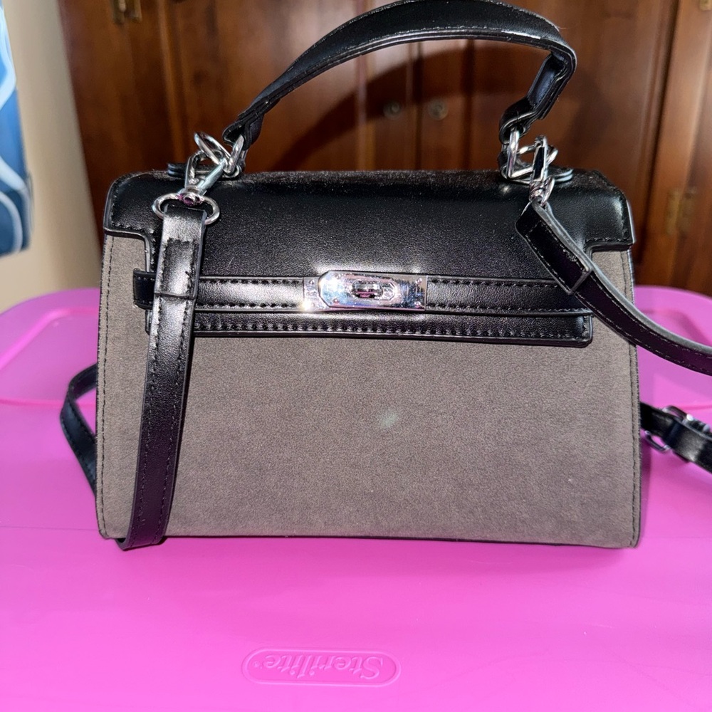 Structured Gray and Black Top-Handle Shoulder Bag